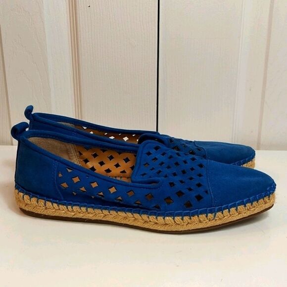 Franco Sarto Blue Suede Laser Cut Espadrille Shoes - Picture 1 of 8